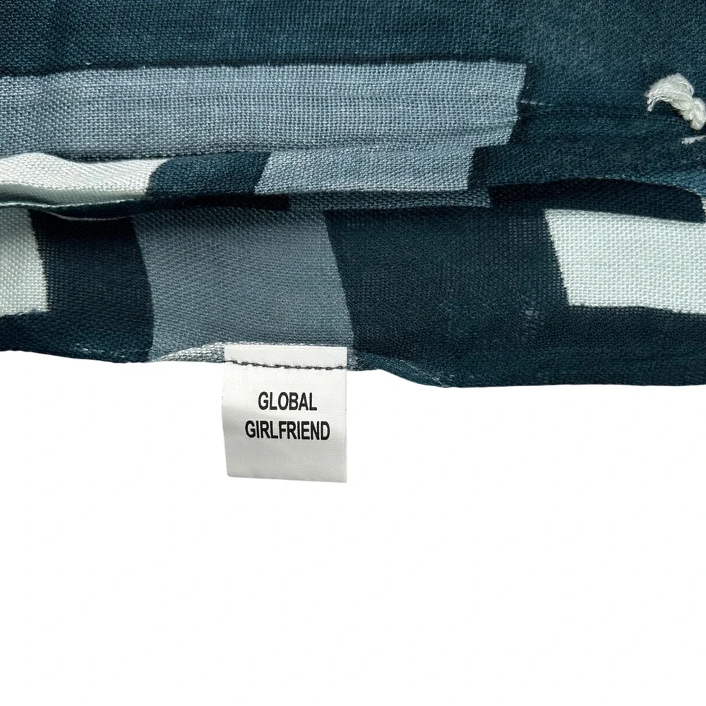 Global Girlfriend Blue Grey Geometric Print Viscose Scarf Fair Trade Fringe Wrap